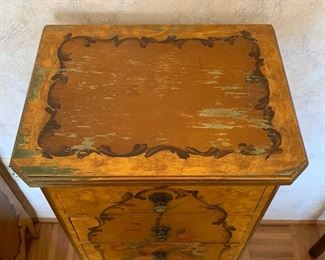 French Provincial 6 Drawer Nightstand Hand Painted Floral Designs #1	34x15x11	HxWxD
