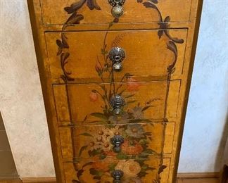French Provincial 6 Drawer Nightstand Hand Painted Floral Designs #2	34x15x11	HxWxD
