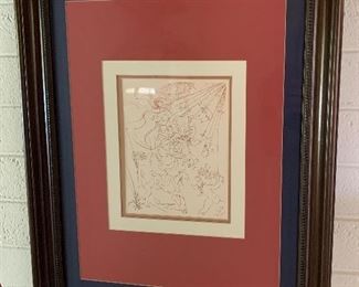 Salvador Dali Surrealist Etching of Woman & Cherubs 30x24in