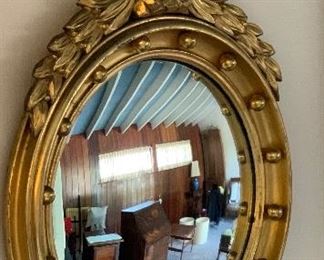 #1 Antique Federal Bullseye  Gilt Convex  Mirror	33x21x4in	HxWxD

