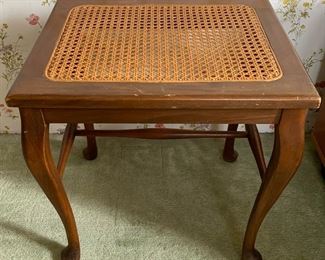 Walnut Side Table with Wicker table top 18x18x15 HxWxD