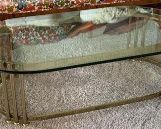 Gold & Glass  Hollywood Regency Coffee Table	15x28x52in	HxWxD
