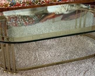 Gold & Glass Hollywood Regency Coffee Table 15x28x52in HxWxD