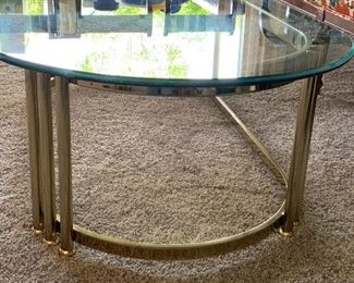 Gold & Glass  Hollywood Regency Coffee Table	15x28x52in	HxWxD
