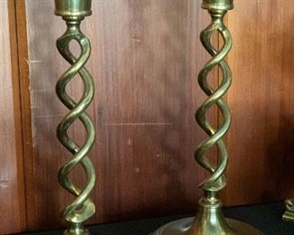 Pair England Brass Twist Candle Holders