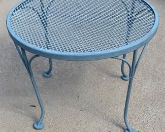 BLUE Vintage Wrought Iron Mesh Patio Table	17in H x 24.5in Diameter	
