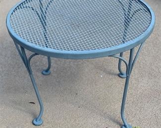 BLUE Vintage Wrought Iron Mesh Patio Table 17in H x 24.5in Diameter