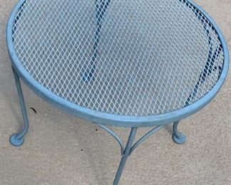 BLUE Vintage Wrought Iron Mesh Patio Table	17in H x 24.5in Diameter	
