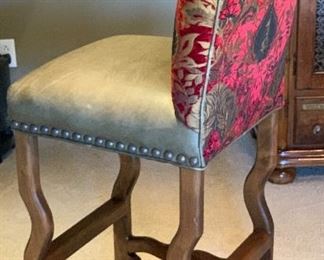 4 Rustic Leather & Fabric Nailhead Bar Stool Counter Height Chairs	46x20x21in.  Seatheight: 29in	HxWxD
