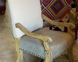 Tuscan glass top Stone Base Dining table w/ 8 chairs Table: 28.5 x 48 x 84in Chair: 49x24x23 seat 20in HxWxD