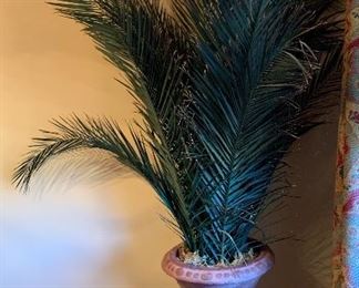 Huge Faux Palm w/ Stone Vase Planter 31in H x 23in Diameter