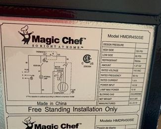 Magic Chef 4.5 cuft 2 Door Mini Fridge HMDR450SE	44x19x19in	HxWxD

