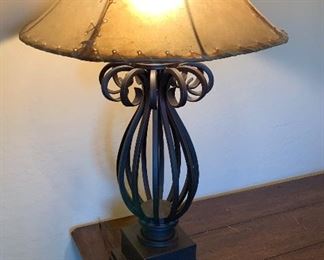 Iron Scroll Table Lamp w/ Rawhide Shade		
