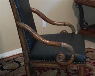 Carved Wood & Leather Accent Chair	46x26x27in	HxWxD
