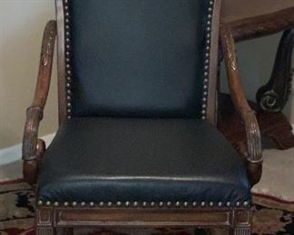 Carved Wood & Leather Accent Chair	46x26x27in	HxWxD
