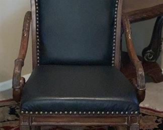 Carved Wood & Leather Accent Chair 46x26x27in HxWxD