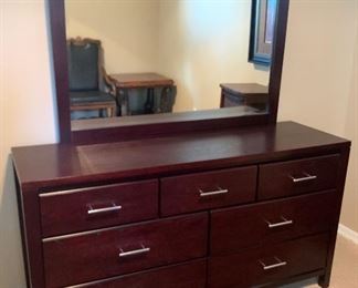 Contemporary Dark Wood Dresser w/ Mirror	33x63x20in	HxWxD
