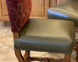 3 Rustic Leather & Fabric Nailhead Chairs	44x20x22in seat:24in	HxWxD
