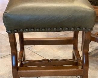 3 Rustic Leather & Fabric Nailhead Chairs 44x20x22in seat:24in HxWxD