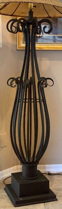 Wrought Iron Scroll Floor lamp w/ Rawhide Shade	64in H	
