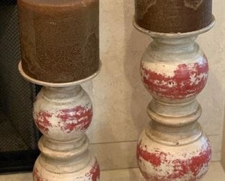 2 Rustic Wood Candle Stands		
