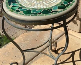 Leaf Tile Mosaic Patio Side Table 23in H x 18.5in Diameter