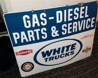 PORC. WHITE TRUCKS GAS-DIESEL SIGN 