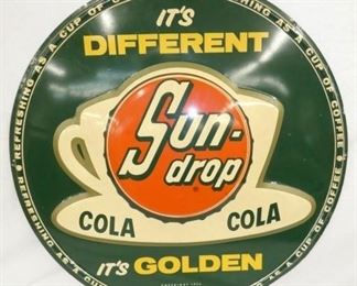 RARE 30IN. EMB. SUNDROP COLA SIGN 