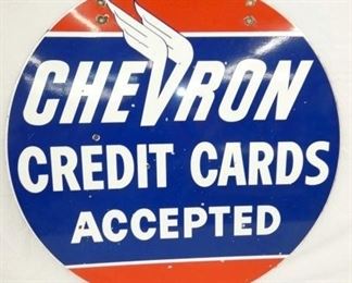 33IN PORC. CHEVRON CREDIT CARDS SIGN 