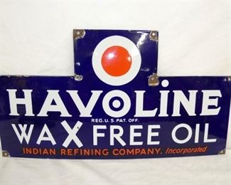 30X16 PORC. HAVOLINE WAX FREE OIL SIGN 