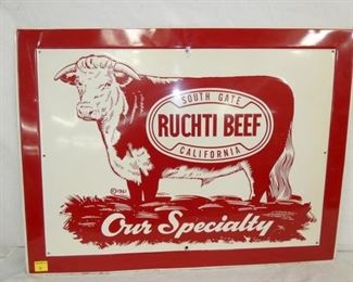 32X24 1951 EMB. RUCHTI BEER SIGN W/BULL 