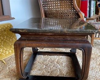 Pair of mid century marble top end tables
