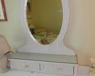 PLL #51 White Wicker Ladies Dresser with Mirror @ $140