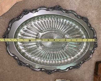 PLL #242 SILVER PLATED OVAL TRAY WITH GLASS INSERT @ $25
