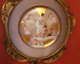 ANTIQUE 16" FRAMED ROYAL VIENNA CABINET PLATE SIGNED "EACH HIS TURN" by BERGER PING (?)
