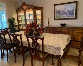 $2200 - AMAZING CARVED SOLID  MAHOGANY  TABLE AND EIGHT CHAIRS -