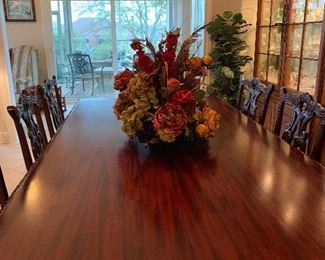 $2200 -AMAZING CARVED SOLID  MAHOGANY  TABLE AND EIGHT CHAIRS 
