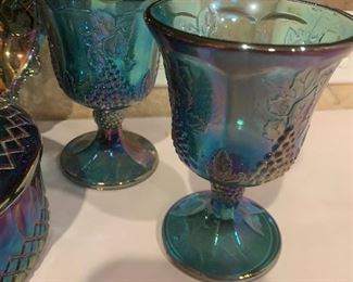 SET OF TWO BLUE INDIANA CARNIVAL GLASS WINDSOR STYLE CANDY DISH $42