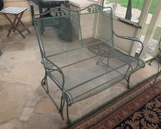 VINTAGE GREEN METAL GLIDER ( TWO MATCHING CHAIRS AVAILABLE)~ $95