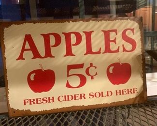 METAL SIGN APPLES 5 CENTS FRESH CIDER SOLD HERE ~ $12 ( REDUCED-$10)