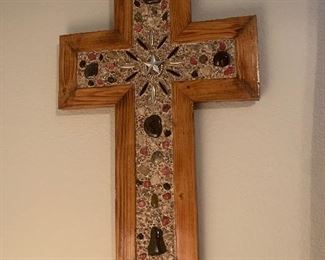STONE AND WOODEN CROSS  ~ 22HT X 14W -$58 ( REDUCED $30)