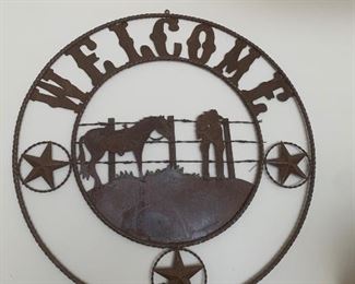WROUGHT RUSTIC METAL WESTERN SILHOUETTE WELCOME SIGN 36 "~ $78
