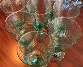 SET OF 8 GREEN FEDERAL SWIRL FOOTED GOBLETS $68 ( REDUCED $40)