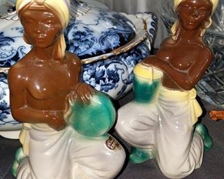 Vintage Royal Copley Blackamoor Nubian drummer figurines