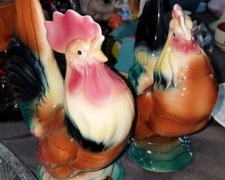 Vintage pair of Royal Copley ceramic roosters