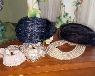 Vintage hats and pearl collars