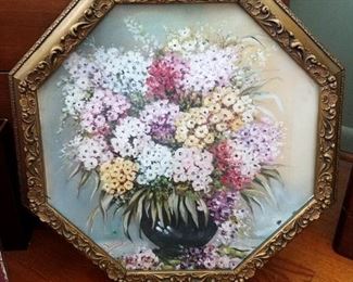 Antique framed floral oil painting