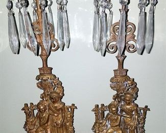 Antique Girandole marble/crystal candelabra set 