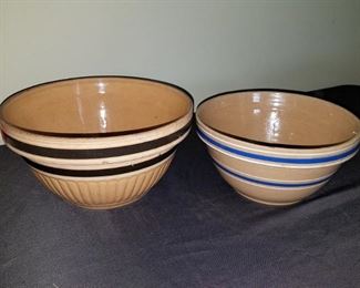 Vintage yellow ware stoneware striped mixing bowls