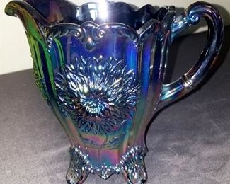 1977 LG Wright Glass Amethyst Purple Carnival Dahlia pitcher Electric Iridescent